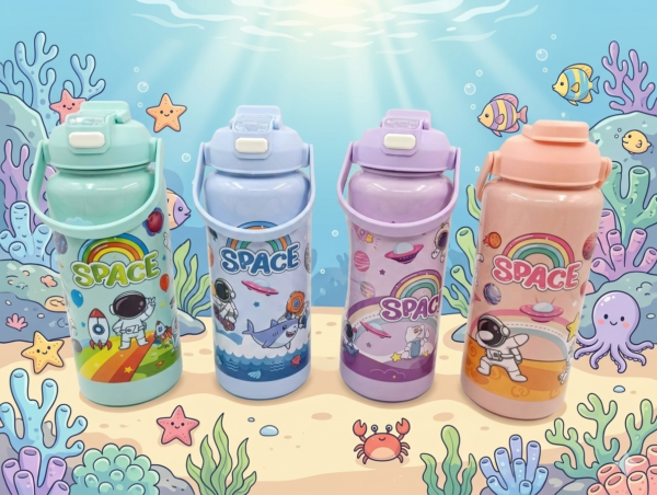 3-Piece Space Theme Plastic Water Bottle Set for Kids | Leakproof BPA-Free Reusable Water Bottles | School, Travel & Sports